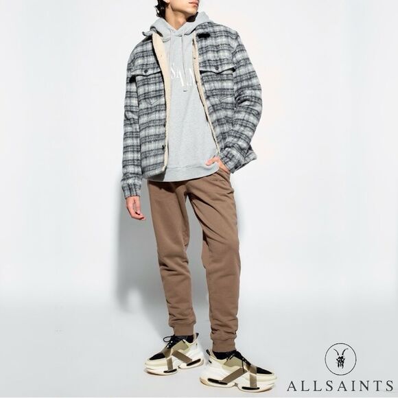 All Saints **NWT** Anvik Sherpa-Lined Wool Blend Check Plaid Jacket Light Grey - Picture 4 of 14